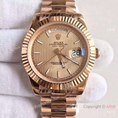 High Quality Copy Rolex Day-Date 40MM Watch MingZhu Movement Rose Gold Striped Watch